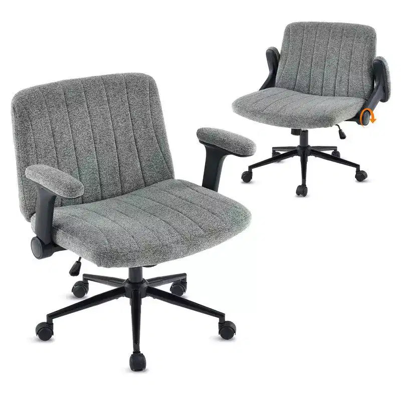 Karl Home | Fauteuil pivotant en chenille avec accoudoirs ajustables rabattables pour s'asseoir les jambes croisées