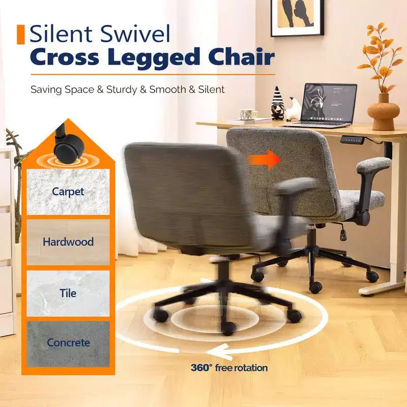 Karl Home | Fauteuil pivotant en chenille avec accoudoirs ajustables rabattables pour s'asseoir les jambes croisées