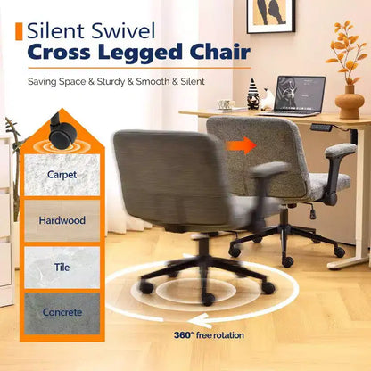 Karl Home | Fauteuil pivotant en chenille avec accoudoirs ajustables rabattables pour s'asseoir les jambes croisées
