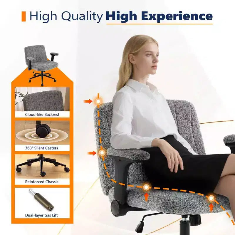 Karl Home | Fauteuil pivotant en chenille avec accoudoirs ajustables rabattables pour s'asseoir les jambes croisées
