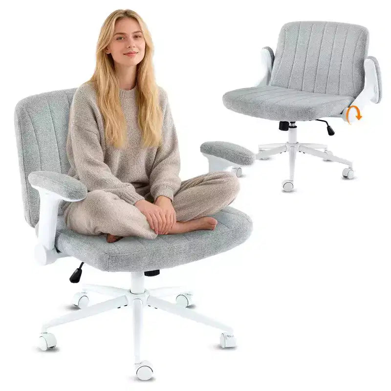 Karl Home | Fauteuil pivotant en chenille avec accoudoirs ajustables rabattables pour s'asseoir les jambes croisées