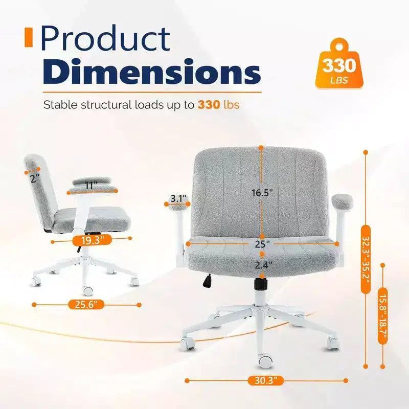 Karl Home | Fauteuil pivotant en chenille avec accoudoirs ajustables rabattables pour s'asseoir les jambes croisées