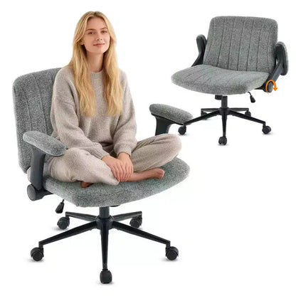 Karl Home | Fauteuil pivotant en chenille avec accoudoirs ajustables rabattables pour s'asseoir les jambes croisées