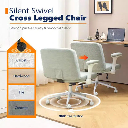 Karl Home | Fauteuil pivotant en chenille avec accoudoirs ajustables rabattables pour s'asseoir les jambes croisées