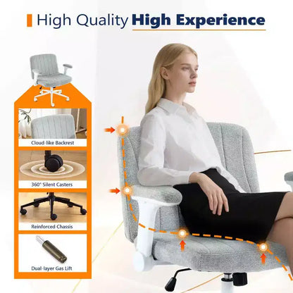 Karl Home | Fauteuil pivotant en chenille avec accoudoirs ajustables rabattables pour s'asseoir les jambes croisées