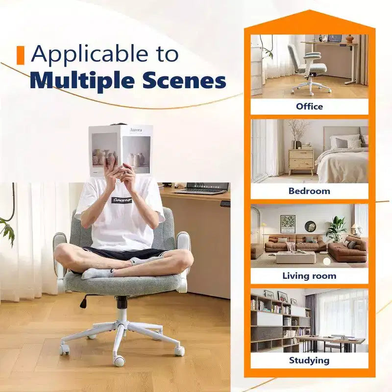Karl Home | Fauteuil pivotant en chenille avec accoudoirs ajustables rabattables pour s'asseoir les jambes croisées