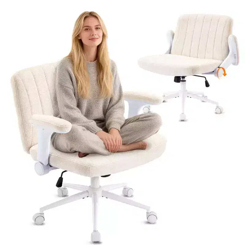 Karl Home | Fauteuil pivotant en chenille avec accoudoirs ajustables rabattables pour s'asseoir les jambes croisées