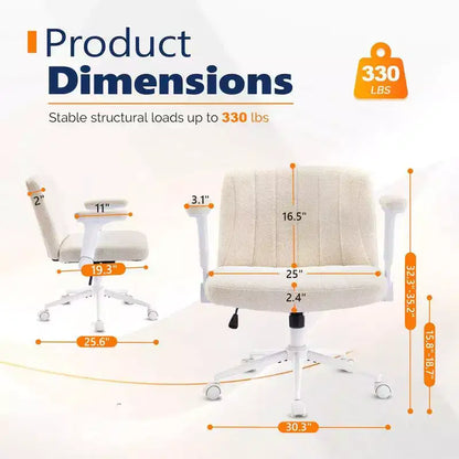 Karl Home | Fauteuil pivotant en chenille avec accoudoirs ajustables rabattables pour s'asseoir les jambes croisées