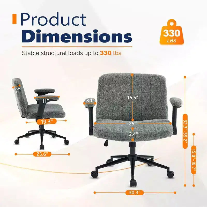 Karl Home | Fauteuil pivotant en chenille avec accoudoirs ajustables rabattables pour s'asseoir les jambes croisées