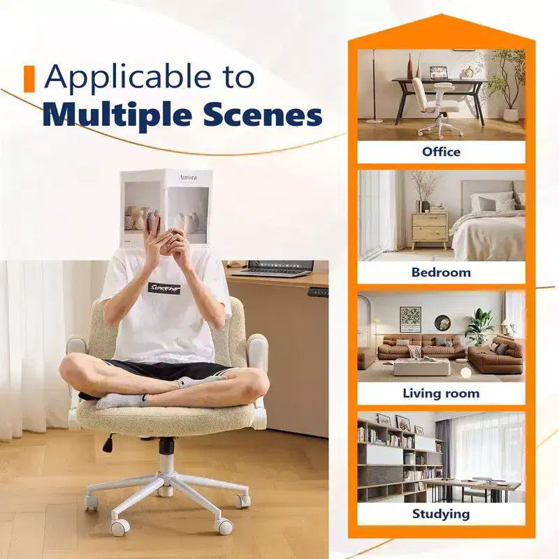 Karl Home | Fauteuil pivotant en chenille avec accoudoirs ajustables rabattables pour s'asseoir les jambes croisées