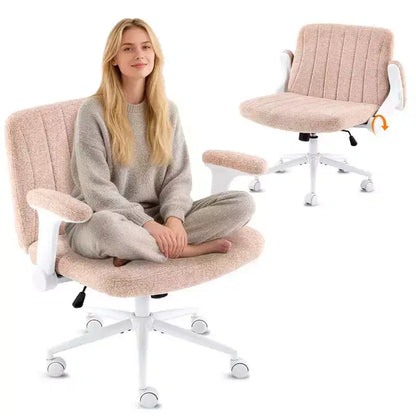 Karl Home | Fauteuil pivotant en chenille avec accoudoirs ajustables rabattables pour s'asseoir les jambes croisées