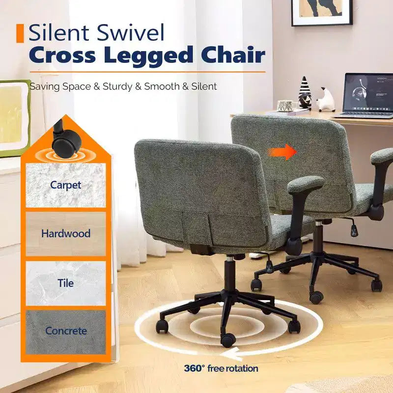 Karl Home | Fauteuil pivotant en chenille avec accoudoirs ajustables rabattables pour s'asseoir les jambes croisées