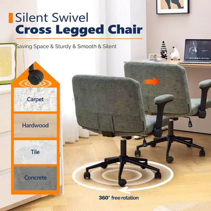 Karl Home | Fauteuil pivotant en chenille avec accoudoirs ajustables rabattables pour s'asseoir les jambes croisées