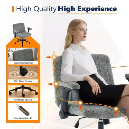 Karl Home | Fauteuil pivotant en chenille avec accoudoirs ajustables rabattables pour s'asseoir les jambes croisées
