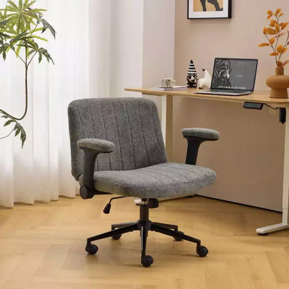 Karl Home | Fauteuil pivotant en chenille avec accoudoirs ajustables rabattables pour s'asseoir les jambes croisées