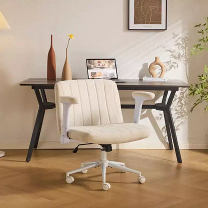 Karl Home | Fauteuil pivotant en chenille avec accoudoirs ajustables rabattables pour s'asseoir les jambes croisées