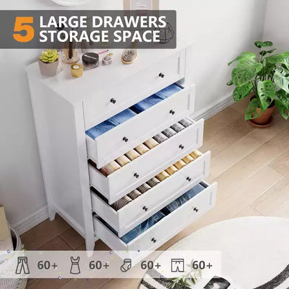 Commode à 5 tiroirs pour chambre à coucher - avec tiroirs profonds et poignées métalliques, commode en bois moderne pour salon, entrée, couloir
