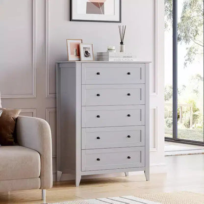 Commode à 5 tiroirs pour chambre à coucher - avec tiroirs profonds et poignées métalliques, commode en bois moderne pour salon, entrée, couloir