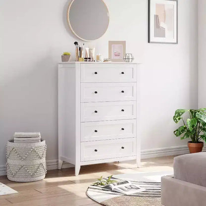 Commode à 5 tiroirs pour chambre à coucher - avec tiroirs profonds et poignées métalliques, commode en bois moderne pour salon, entrée, couloir