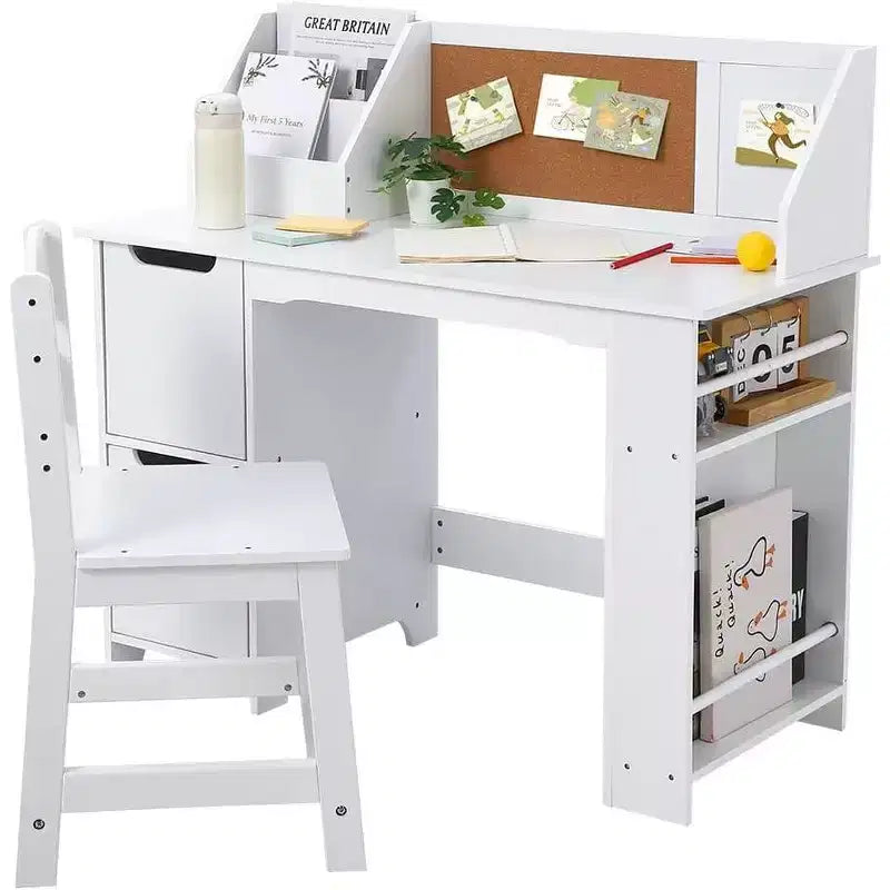 GustoWave White Office Chair Set with Bookshelf, Notice Board and Cabinets Ideal for Boys and Girls 3 to 8 Years