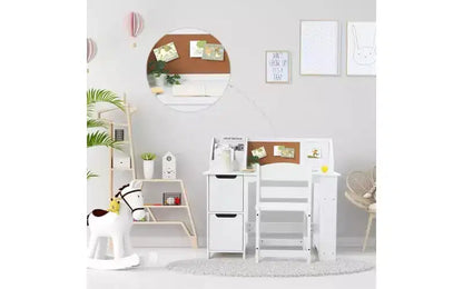 Ensemble de chaise de bureau blanche GustoWave avec étagère, tableau d'affichage et armoires idéal pour les garçons et les filles de 3 à 8 ans