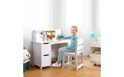 Ensemble de chaise de bureau blanche GustoWave avec étagère, tableau d'affichage et armoires idéal pour les garçons et les filles de 3 à 8 ans