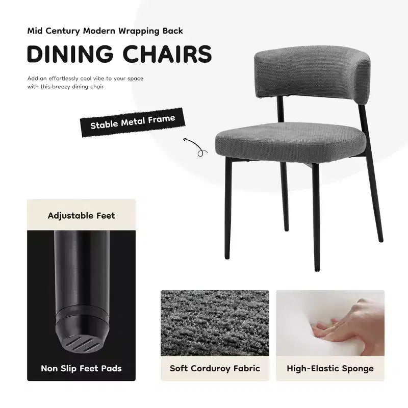 JIONJOY Lot de 4 chaises de salle à manger en chenille – Dossier incurvé, piètement métallique robuste