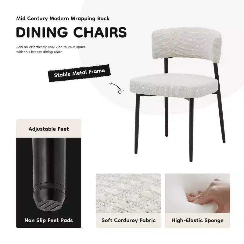 JIONJOY Lot de 4 chaises de salle à manger en chenille – Dossier incurvé, piètement métallique robuste
