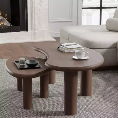 PexFix 34 Tables Basses Gigognes Modernes Noyer Ensemble 2 Pièces Tables d'Appoint en Bois Massif de Forme Organique Irrégulière pour Maison Bureau Salon & Chambre