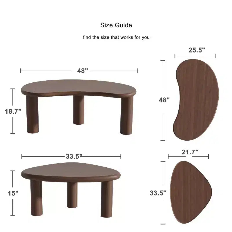 PexFix 34 Tables Basses Gigognes Modernes Noyer Ensemble 2 Pièces Tables d'Appoint en Bois Massif de Forme Organique Irrégulière pour Maison Bureau Salon & Chambre