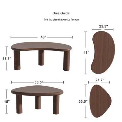 PexFix 34 Tables Basses Gigognes Modernes Noyer Ensemble 2 Pièces Tables d'Appoint en Bois Massif de Forme Organique Irrégulière pour Maison Bureau Salon & Chambre