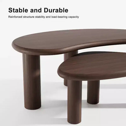 PexFix 34 Tables Basses Gigognes Modernes Noyer Ensemble 2 Pièces Tables d'Appoint en Bois Massif de Forme Organique Irrégulière pour Maison Bureau Salon & Chambre