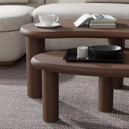 PexFix 34 Tables Basses Gigognes Modernes Noyer Ensemble 2 Pièces Tables d'Appoint en Bois Massif de Forme Organique Irrégulière pour Maison Bureau Salon & Chambre