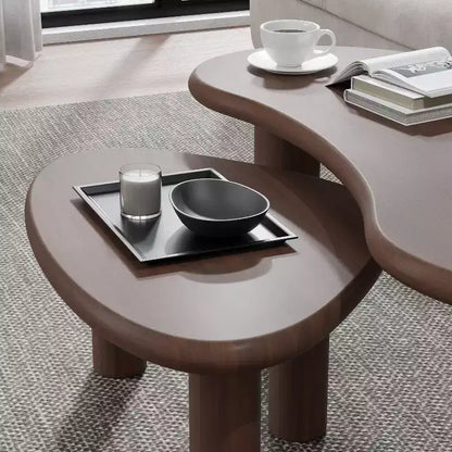PexFix 34 Tables Basses Gigognes Modernes Noyer Ensemble 2 Pièces Tables d'Appoint en Bois Massif de Forme Organique Irrégulière pour Maison Bureau Salon & Chambre