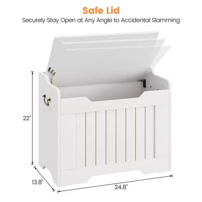 Coffre de rangement en bois de 63 cm, boîte à jouets pour enfants, banc de rangement à couvercle rabattable avec charnière de sécurité, banc de rangement pour entrée, salon, chambre à coucher