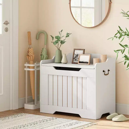 Coffre de rangement en bois de 63 cm, boîte à jouets pour enfants, banc de rangement à couvercle rabattable avec charnière de sécurité, banc de rangement pour entrée, salon, chambre à coucher