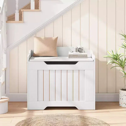 Coffre de rangement en bois de 63 cm, boîte à jouets pour enfants, banc de rangement à couvercle rabattable avec charnière de sécurité, banc de rangement pour entrée, salon, chambre à coucher