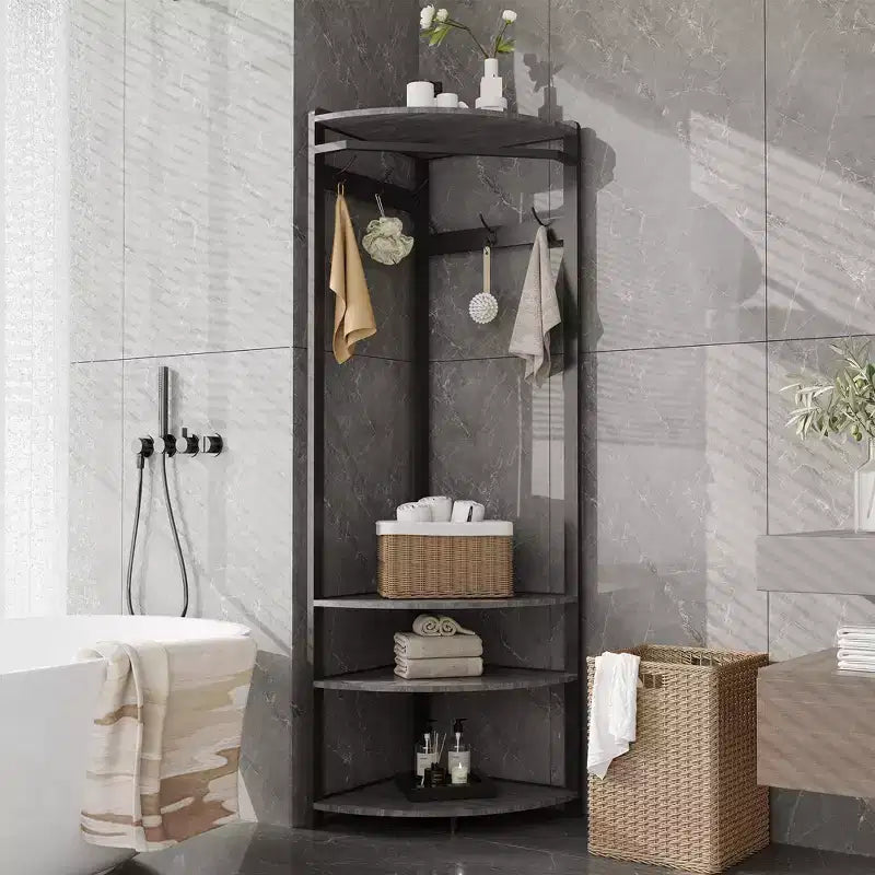 Porte-manteau d'angle CuisinSmart, arbre d'entrée d'angle avec banc à chaussures et étagère et 6 crochets doubles pour entrée, couloir, salle de bain, placard