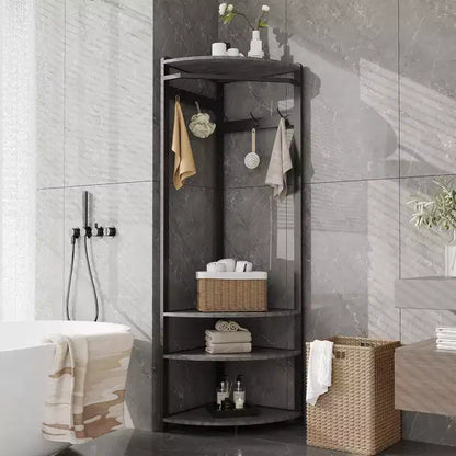 Porte-manteau d'angle CuisinSmart, arbre d'entrée d'angle avec banc à chaussures et étagère et 6 crochets doubles pour entrée, couloir, salle de bain, placard