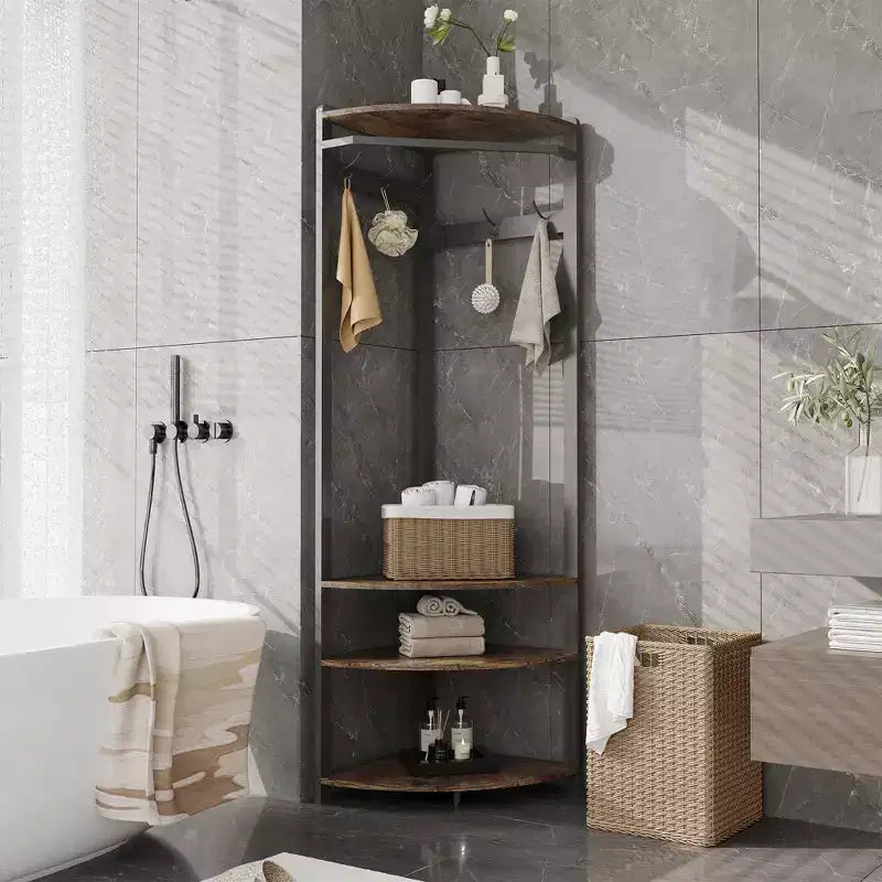 Porte-manteau d'angle CuisinSmart, arbre d'entrée d'angle avec banc à chaussures et étagère et 6 crochets doubles pour entrée, couloir, salle de bain, placard