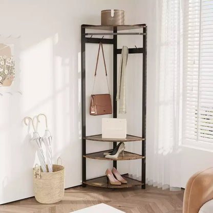 Porte-manteau d'angle CuisinSmart, arbre d'entrée d'angle avec banc à chaussures et étagère et 6 crochets doubles pour entrée, couloir, salle de bain, placard