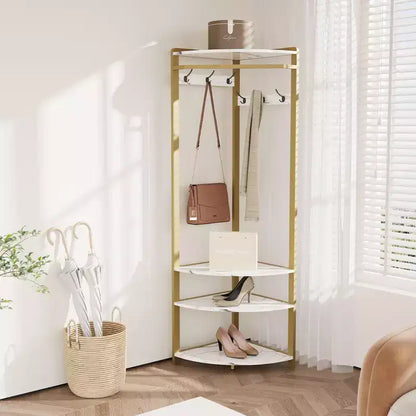 Porte-manteau d'angle CuisinSmart, arbre d'entrée d'angle avec banc à chaussures et étagère et 6 crochets doubles pour entrée, couloir, salle de bain, placard
