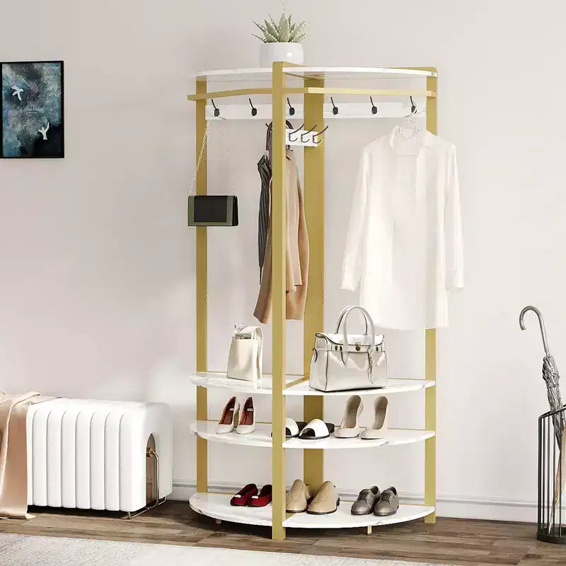 Porte-manteau d'angle CuisinSmart, arbre d'entrée d'angle avec banc à chaussures et étagère et 6 crochets doubles pour entrée, couloir, salle de bain, placard
