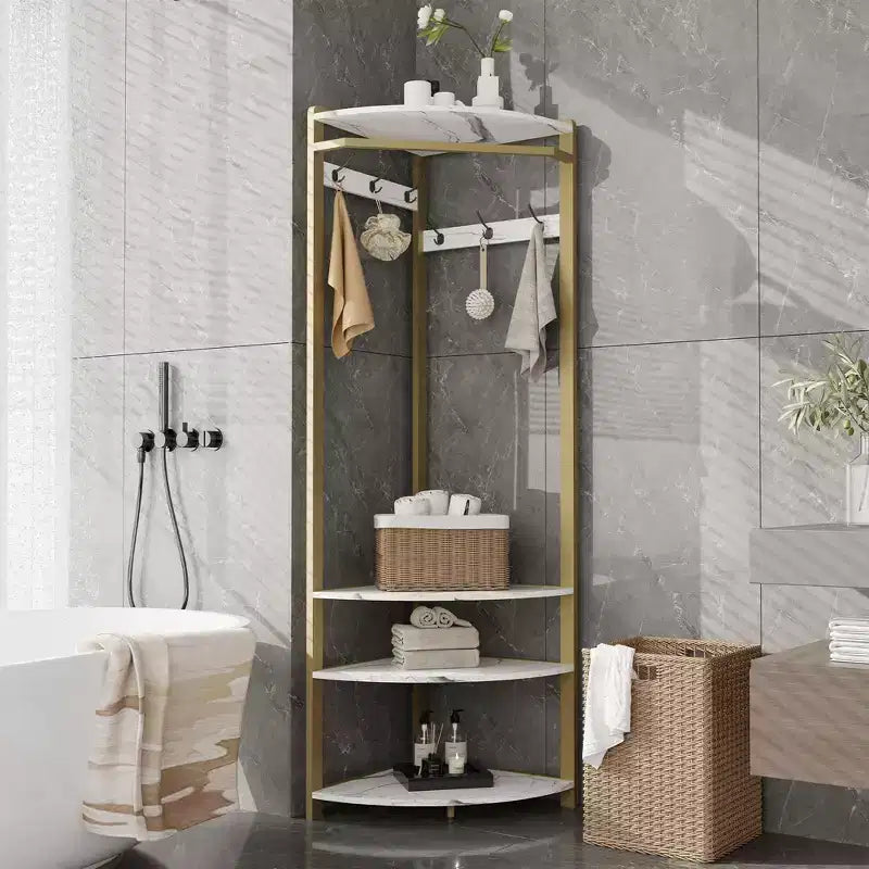 Porte-manteau d'angle CuisinSmart, arbre d'entrée d'angle avec banc à chaussures et étagère et 6 crochets doubles pour entrée, couloir, salle de bain, placard