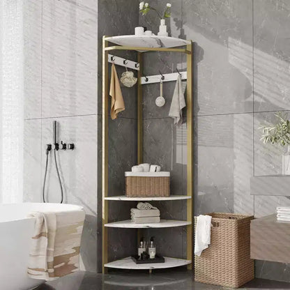 Porte-manteau d'angle CuisinSmart, arbre d'entrée d'angle avec banc à chaussures et étagère et 6 crochets doubles pour entrée, couloir, salle de bain, placard