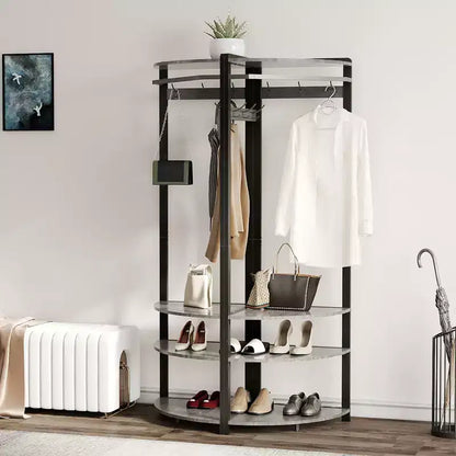 Porte-manteau d'angle CuisinSmart, arbre d'entrée d'angle avec banc à chaussures et étagère et 6 crochets doubles pour entrée, couloir, salle de bain, placard