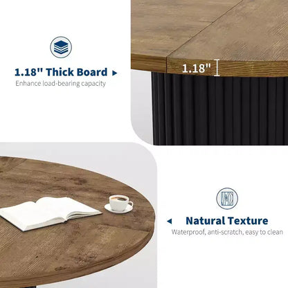 Table à manger ronde industrielle de 47 pouces pour 4 à 6 personnes, table de salle à manger avec base piédestal en métal robuste ondulé, pour salle à manger, cuisine