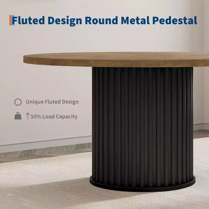 Table à manger ronde industrielle de 47 pouces pour 4 à 6 personnes, table de salle à manger avec base piédestal en métal robuste ondulé, pour salle à manger, cuisine