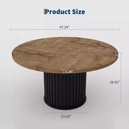 Table à manger ronde industrielle de 47 pouces pour 4 à 6 personnes, table de salle à manger avec base piédestal en métal robuste ondulé, pour salle à manger, cuisine