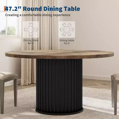 Table à manger ronde industrielle de 47 pouces pour 4 à 6 personnes, table de salle à manger avec base piédestal en métal robuste ondulé, pour salle à manger, cuisine